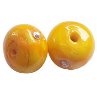 Handgemaakte Lampwork Beads, Rondelle, met strass, geel, 14x13x9.50mm, Gat:Ca 1.5mm, 100pC's/Bag, Verkocht door Bag