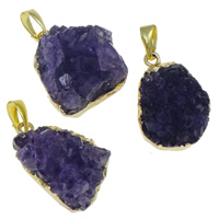 Amethyst Pendant with Brass Nuggets gold color plated 17-20mm Approx Sold By Box