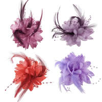 Flower Hair Clip Broszka, Pióro, ze Gaza & elastyczny przewód nylonowy & Sukno & żelazo, Kwiat, mogą być stosowane jako broszkę lub kwiatu włosów, mieszane kolory, 110mm, 10komputery/torba, sprzedane przez torba
