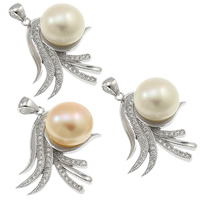 Freshwater Pearl Pendants 925 Sterling Silver with pearl Leaf natural micro pave cubic zirconia 11-12mm Approx 2.5mm Sold By PC