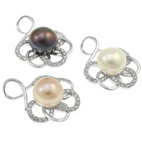 Gėlo vandens perlų pakabučiai, 925 Sterling Silver, su perlas, Gėlė, natūralus, mikro nutiesti kubinių Zirconia, daugiau spalvų pasirinkimas, 10-11mm, 22x28x10mm, Skylė:Apytiksliai 3x6mm, Pardavė PC