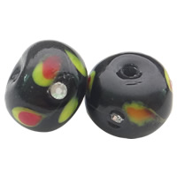 Perles murano faites à la main , chalumeau, rondelle, fait à la main, avec strass, noire, 13.5x10mm, Trou:Environ 2mm, 100PC/sac, Vendu par sac