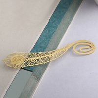 Brass Bookmark Feather gold color plated hollow nickel lead & cadmium free Sold By Lot