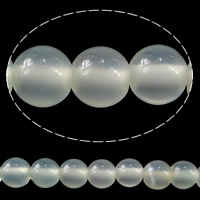 Naturlig hvid agat perler, Runde, 6mm, Hole:Ca. 0.7mm, Ca. 63pc'er/Strand, Solgt Per Ca. 15 inch Strand