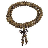 108 perles de Mala, Poulet Wingwood, avec corde en nylon, fait à la main, multiple tailles pour le choix & 3 brins, brun, Environ 108PC/brin, Vendu par brin