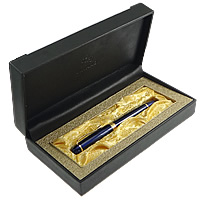 aleación de zinc Bolígrafo, con metal, chapado en color dorado, azul, libre de níquel, plomo & cadmio, 198x98x48mm, Vendido por UD