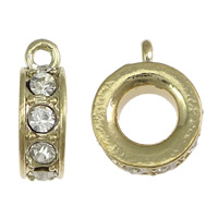 Perles de Bail en alliage de zinc , beignet, Placage de couleur d'or, avec strass, protéger l'environnement, sans nickel, plomb et cadmium, 5x17mm, Trou:Environ 2mm, 7mm, 200PC/lot, Vendu par lot