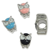 Brass European Beads Owl platinum color plated without troll & enamel nickel lead & cadmium free Approx 4.5mm Sold By Lot