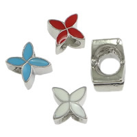 Brass European Beads Flower silver color plated without troll & enamel nickel lead & cadmium free Approx 4.5mm Sold By Lot