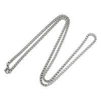 Rostfritt stål kedja halsband, ROSTFRITT STÅL, box kedja, ursprungliga färgen, 3mm, Längd Ca 23 inch, 50Strands/Lot, Säljs av Lot