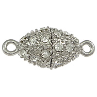 Brass Magnetic Clasp Oval platinum color plated with rhinestone & single-strand nickel lead & cadmium free Approx 2mm Sold By Lot