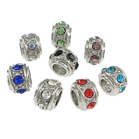 Zinc Alloy Large Hole Bead Drum platinum color plated with rhinestone mixed colors nickel lead & cadmium free Approx 6mm Sold By Lot