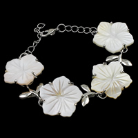 Freshwater Shell Bracelet brass lobster clasp with 3cm extender chain Flower silver color plated Length Approx 6 Inch Sold By Bag