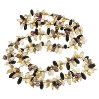 Freshwater Pearl Tröja halsband, med Kristall, flerfärgad, 8-13mm, Såld Per Ca 33 inch Strand