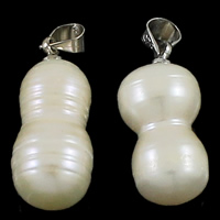 Freshwater Pearl Halsband, med mässing bail, Calabash, naturlig, vit, 10x24x10mm, Hål:Ca 4mm, 20PC/Bag, Säljs av Bag