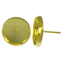 Vástago de Metal para Pendientes, Redondo aplanado, chapado en color dorado, libre de plomo & cadmio, 14x12mm, diámetro interior:aproximado 12mm, 1000PCs/Grupo, Vendido por Grupo
