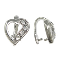 Zinc Alloy Pinch Bail Heart platinum color plated with rhinestone nickel lead & cadmium free 1mm Sold By Lot