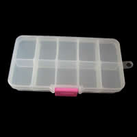 Plastic Kralen Container, Rechthoek, transparant & 10 cellen, wit, 132x68x23mm, 120pC's/Lot, Verkocht door Lot