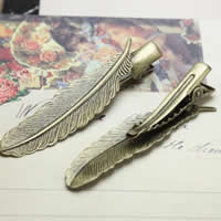 Hair Clip Findings Iron with Brass Feather antique bronze color plated nickel lead & cadmium free 35mm Sold By Lot