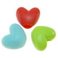 Opaque Acrylic Beads, Heart, solid color, mixed colors, 12x10x7mm, Hole:Approx 4mm, Approx 1100PCs/Bag, Sold By Bag