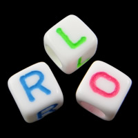 Alphabet Akril gyöngyök, Kocka, A levél minta & négyoldalú & egyszínű, kevert színek, 6mm, Lyuk:Kb 3.5mm, Kb 3050PC-k/Bag, Által értékesített Bag