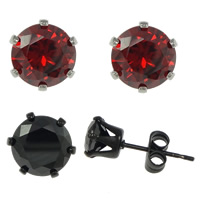 Stainless Steel Stud Earrings, plated, with cubic zirconia & faceted, more colors for choice, 7x7x5mm, Sold By Lot