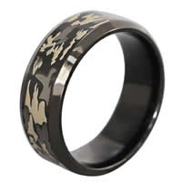 Anel de dedo de aço inoxidável, Rosca, banhado, camuflagem & tamanho diferente para a escolha, preto, 8mm, 10PCs/Bag, vendido por Bag