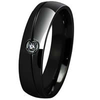 Cubic Zirconia Stainless Steel Finger Ring Donut black ionic & with cubic zirconia 6mm Sold By Bag