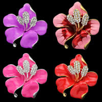 Enamel Brooch Zinc Alloy Flower plated with rhinestone mixed colors nickel lead & cadmium free Sold By Bag