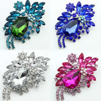 Crystal Brooch Zinc Alloy with Crystal platinum color plated faceted & with rhinestone mixed colors nickel lead & cadmium free Sold By Bag