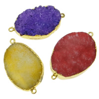 Druzy Connector Quartz with Brass Oval gold color plated 1/1 loop mixed colors - Approx 2.5mm Sold By Lot