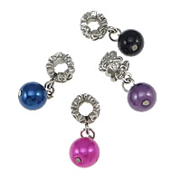 European Style Zinc Alloy Dangle Beads with Glass Pearl Round platinum color plated without troll nickel lead & cadmium free 29mm Approx 5mm Sold By Lot