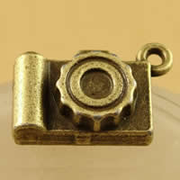 Pingentes de liga de zinco, câmera, banho de cor bronze antigo, níquel, chumbo e cádmio livre, 12x19mm, Buraco:Aprox 1.5-2.5mm, 50PCs/Bag, vendido por Bag