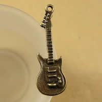 Instrumento musical em forma de pingentes de liga de zinco, guitarra, banho de cor bronze antigo, níquel, chumbo e cádmio livre, 12x37mm, Buraco:Aprox 1.5-2.5mm, 50PCs/Bag, vendido por Bag