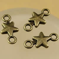 Conector de liga de zinco estrela, banho de cor bronze antigo, laço de 1/1, níquel, chumbo e cádmio livre, 15x7.5mm, Buraco:Aprox 1.5-2.5mm, 200PCs/Bag, vendido por Bag