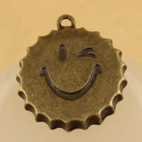 Zinklegierung flache runde Anhänger, Lächelndes Gesichte, antike Bronzefarbe plattiert, frei von Nickel, Blei & Kadmium, 25mm, Bohrung:ca. 1.5-2.5mm, 60PCs/Tasche, verkauft von Tasche