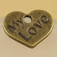 En alliage de zinc message Pendentifs, coeur, mot amour, Plaqué de couleur de bronze antique, protéger l'environnement, sans nickel, plomb et cadmium, 17x14mm, Trou:Environ 1.5-2.5mm, 100PC/sac, Vendu par sac