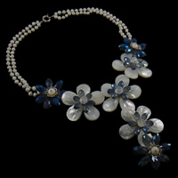 Collar de Declaración, Nácar Blanca, con perla & Cristal, latón cierre de anillo de primavera, Flor, facetas & 2-sarta & 2-tono, 52x54mm, Vendido para aproximado 21.5 Inch Sarta