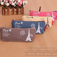 Canvas Pencil Bag with Polyester & Iron Rectangle with letter pattern mixed colors Sold By Bag