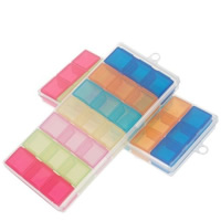 Plastic Pill Box Rectangle 21 cells & transparent multi-colored Sold By Lot