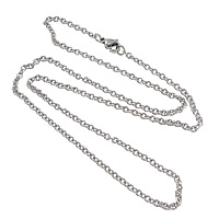 Stainless Steel Chain halskæde, oval kæde, oprindelige farve, 3x2x1mm, Længde Ca. 18.6 inch, 50Strands/Lot, Solgt af Lot