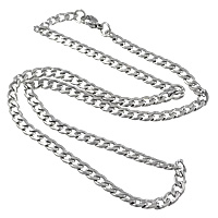 Rostfritt stål kedja halsband, ROSTFRITT STÅL, tvinna oval kedja, ursprungliga färgen, 7x4.50x1mm, Längd Ca 19 inch, 30Strands/Lot, Säljs av Lot
