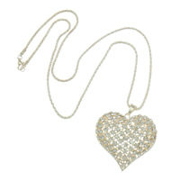Zinek svetr řetěz náhrdelník, s mosaz řetěz, Srdce, barva pozlacený, lucerna řetěz & s drahokamu & dutý, nikl, olovo a kadmium zdarma, 50x46.50x14mm, Prodáno za Cca 27.5 inch Strand