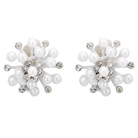 Zinc Alloy Clip Earring brass earring clip Flower platinum color plated with painted & with plastic pearl & with rhinestone nickel lead & cadmium free Sold By Pair
