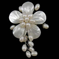 Muszla biała Broszka, ze Perła & żelazo, Kwiat, Naturalne, biały, 43x64x21mm, sprzedane przez PC