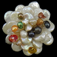 Perłowej muszli Broszka, ze Perła & Kryształ & żelazo, Kwiat, Naturalne, fasetowany, wielokolorowy, 50x52x28mm, sprzedane przez PC