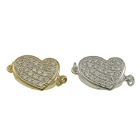Brass Bayonet Clasp Heart plated micro pave cubic zirconia & single-strand nickel lead & cadmium free Approx 2mm Sold By PC