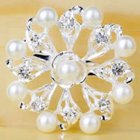 Plastic Pearl Brooch Zinc Alloy with ABS Plastic Flower silver color plated imitation pearl & with rhinestone white nickel lead & cadmium free Sold By Lot