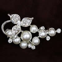 Plastic Pearl Brooch Zinc Alloy with ABS Plastic Flower silver color plated imitation pearl & with rhinestone white nickel lead & cadmium free Sold By Lot