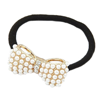 Ponytail Holder Zinc Alloy with Rubber & Plastic Pearl Bowknot gold color plated with rhinestone nickel lead & cadmium free Sold By Lot